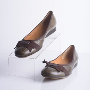 Salvatore Ferragamo Womens Green Ballet Flats Shoes Bow Slip Ons US 9.5 AA New